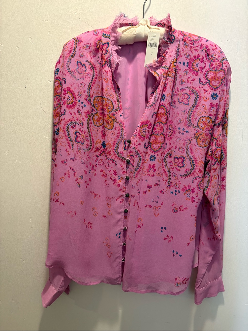 Pink Paisley Button-Front Women's Blouse